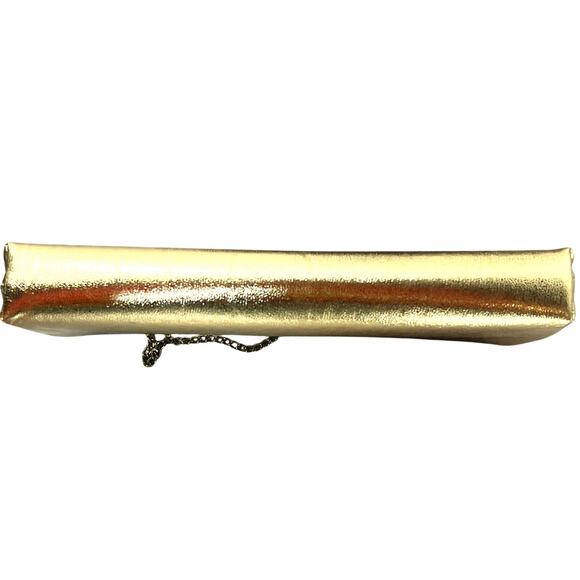 Vintage Gold Clutch Prom Purse Pocketbook 10" Kiss Lock Chain Strap Satin Glam - Picture 3 of 13